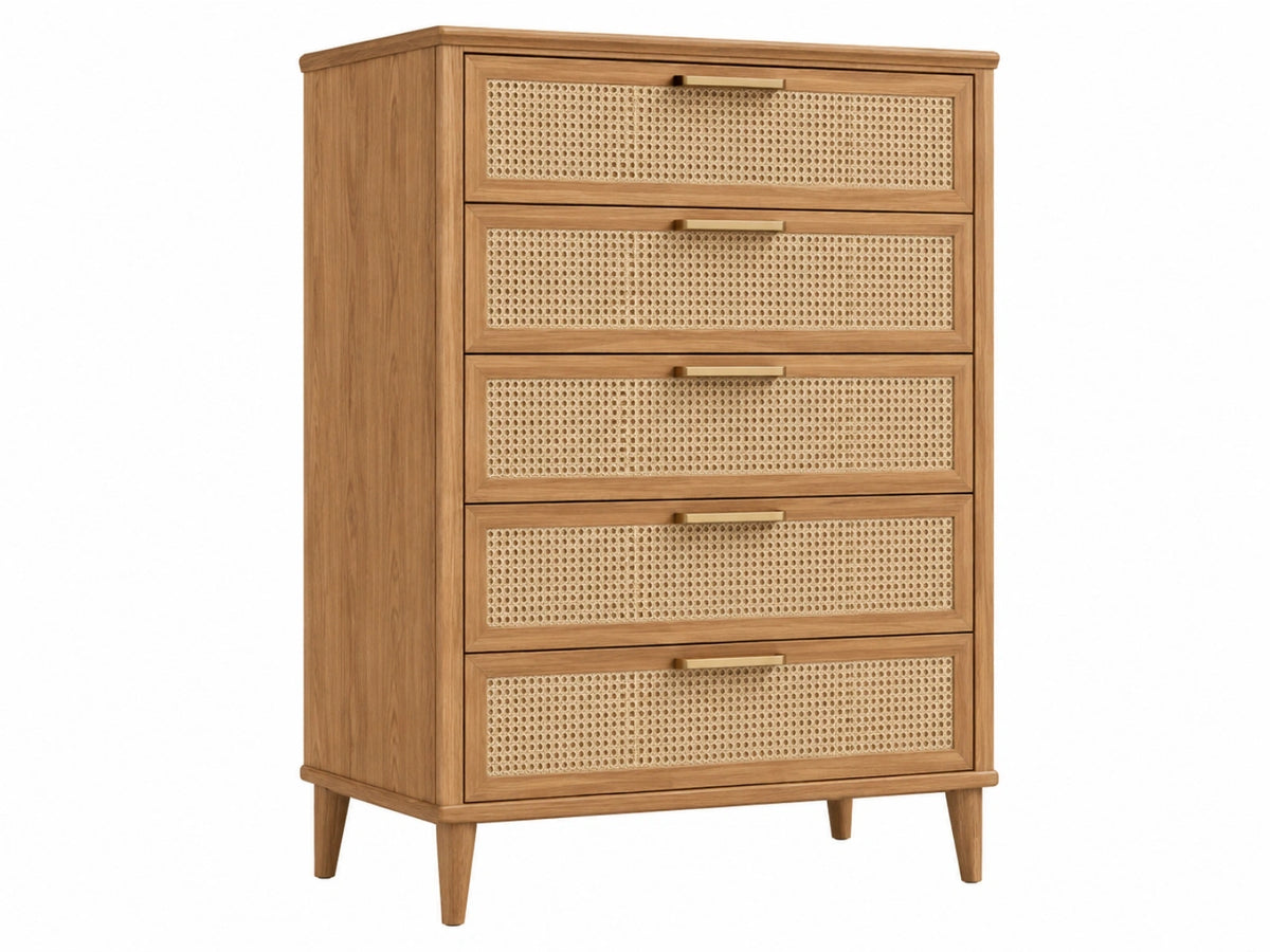 Cassettiera 80 x 40 x 120 cm in legno marrone con rattan - stile naturale