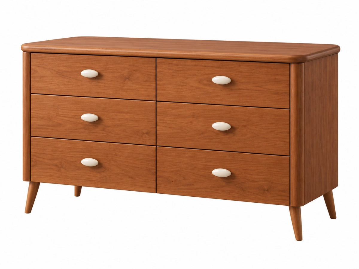 Cassettiera 150 x 45 x 85 cm in legno marrone con 6 cassetti stile retrò