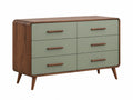 Cassettiera 120 x 45 x 80 cm in legno marrone e verde salvia - sei cassetti stile retrò