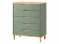 Cassettiera 80 x 40 x 100 cm in legno verde salvia a 5 cassetti stile nordico