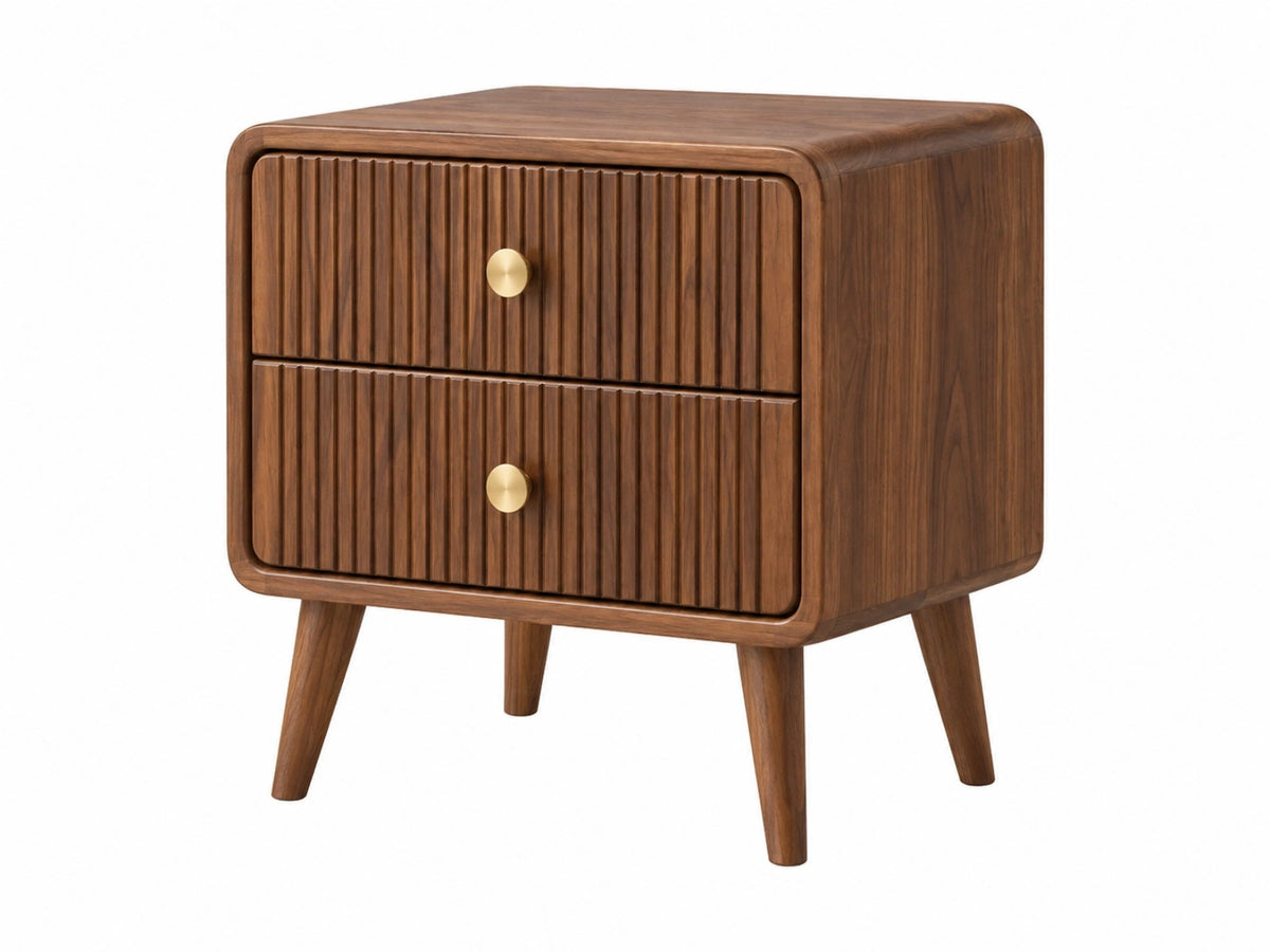 Comodino 60 x 40 x 60 cm in legno noce con 2 cassetti stile moderno