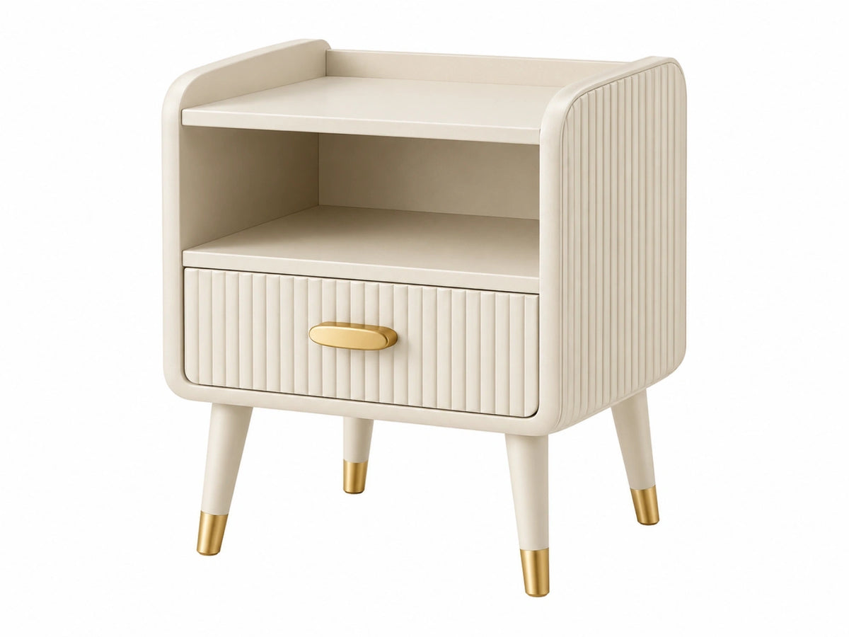 Comodino 45 x 40 x 60 cm in MDF bianco crema con cassetto e vano a giorno stile moderno