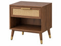 Comodino 50 x 40 x 60 cm in legno marrone con cassetto in rattan stile retrò