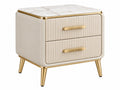 Comodino 50 x 40 x 55 cm in tessuto beige con piano effetto marmo e due cassetti