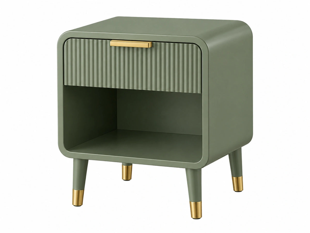 Comodino 45 x 40 x 60 cm in legno verde salvia con cassetto e vano a giorno stile moderno