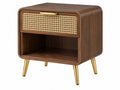 Comodino 50 x 40 x 60 cm in legno noce con rattan e gambe dorate stile retrò