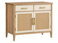 Credenza 100 x 40 x 95 cm in legno naturale e bianco con ante in rattan - mobile contenitore stile moderno