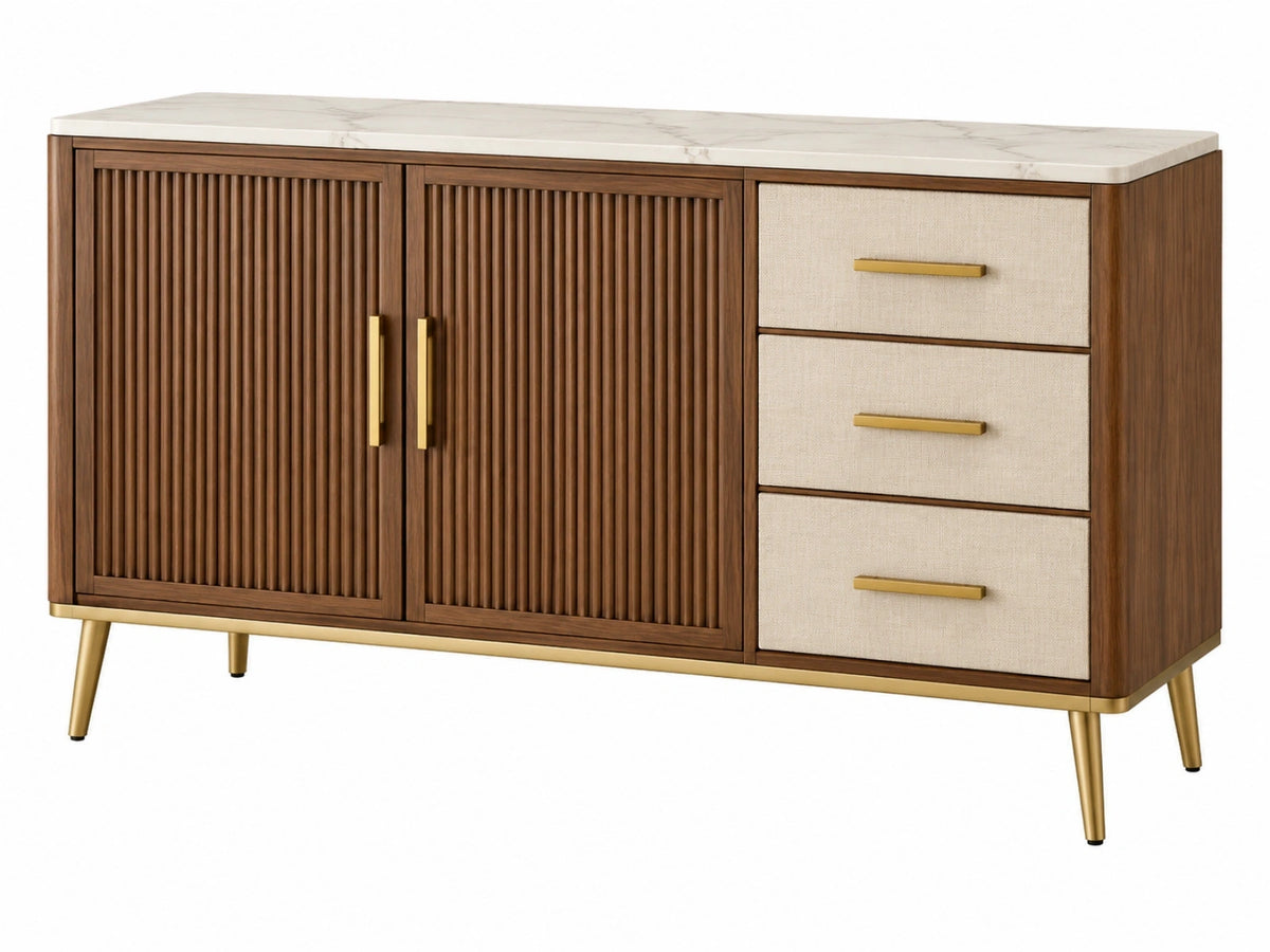 Credenza 160 x 45 x 85 cm in legno marrone con piano effetto marmo - stile moderno con ante e cassetti