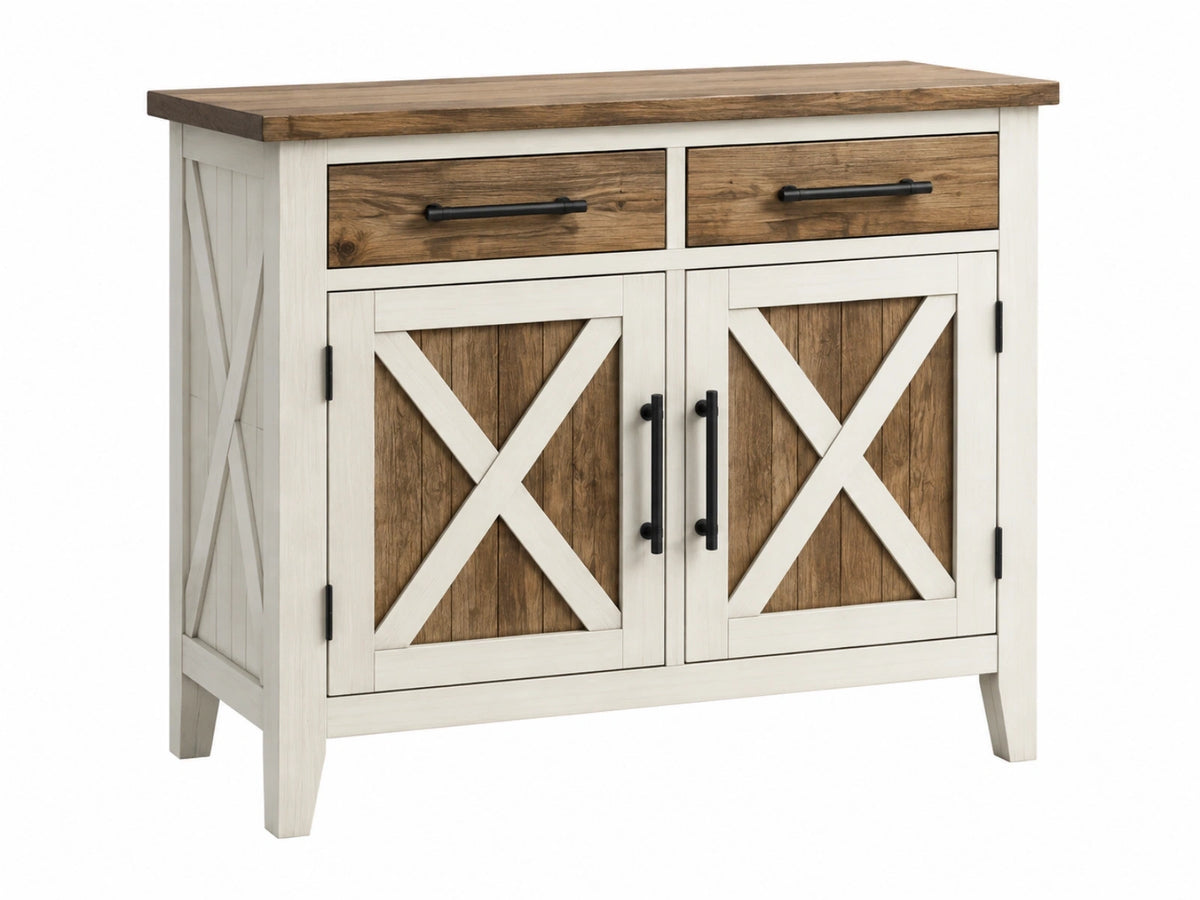 Credenza 120 x 45 x 90 cm in legno bianco/marrone - stile rustico con ante e cassetti
