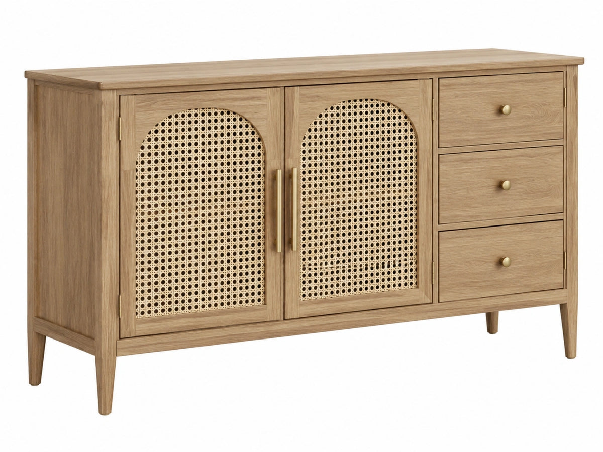 Credenza 160 x 40 x 85 cm in legno e rattan naturale - mobile contenitore stile moderno