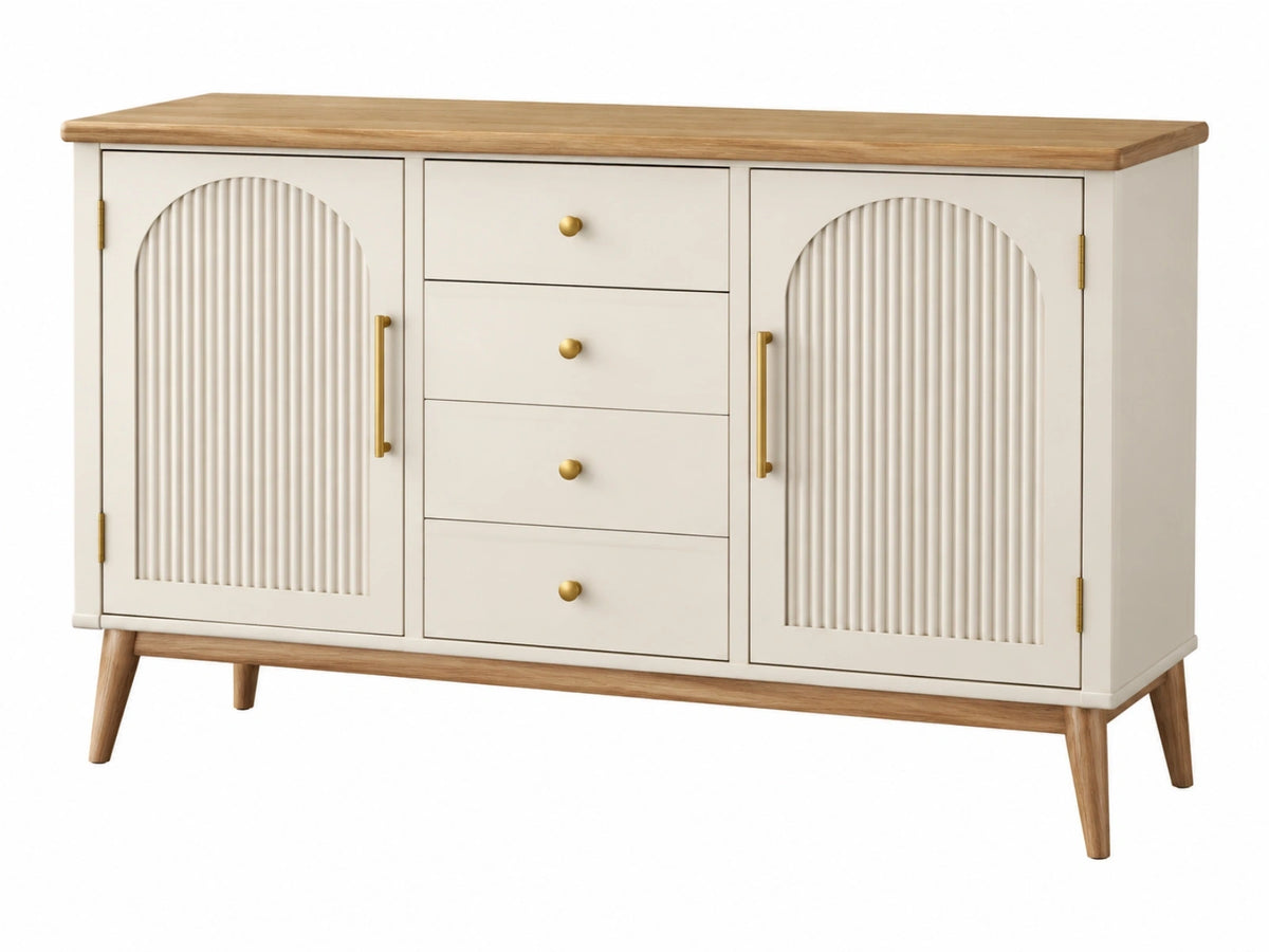 Credenza 140 x 40 x 85 cm in legno bianco e naturale con 4 cassetti stile moderno