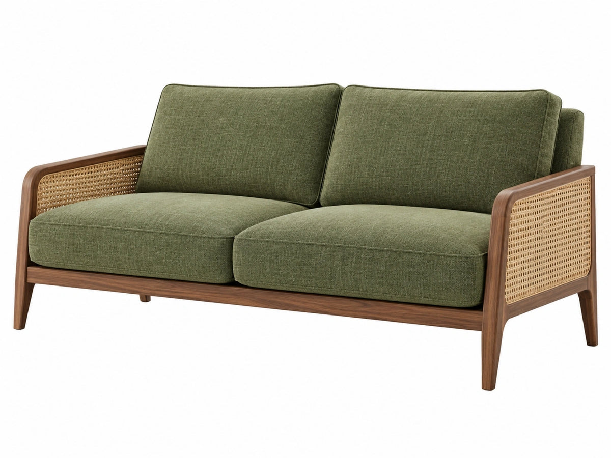 Divano due posti 150 cm in legno e rattan verde - stile naturale