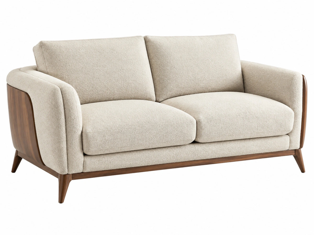 Divano 2 posti 160 x 90 x 82 cm in tessuto beige con struttura in legno stile moderno