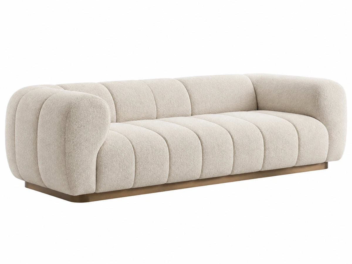 Divano 230 x 95 x 75 cm in tessuto bouclé avorio - stile moderno imbottito