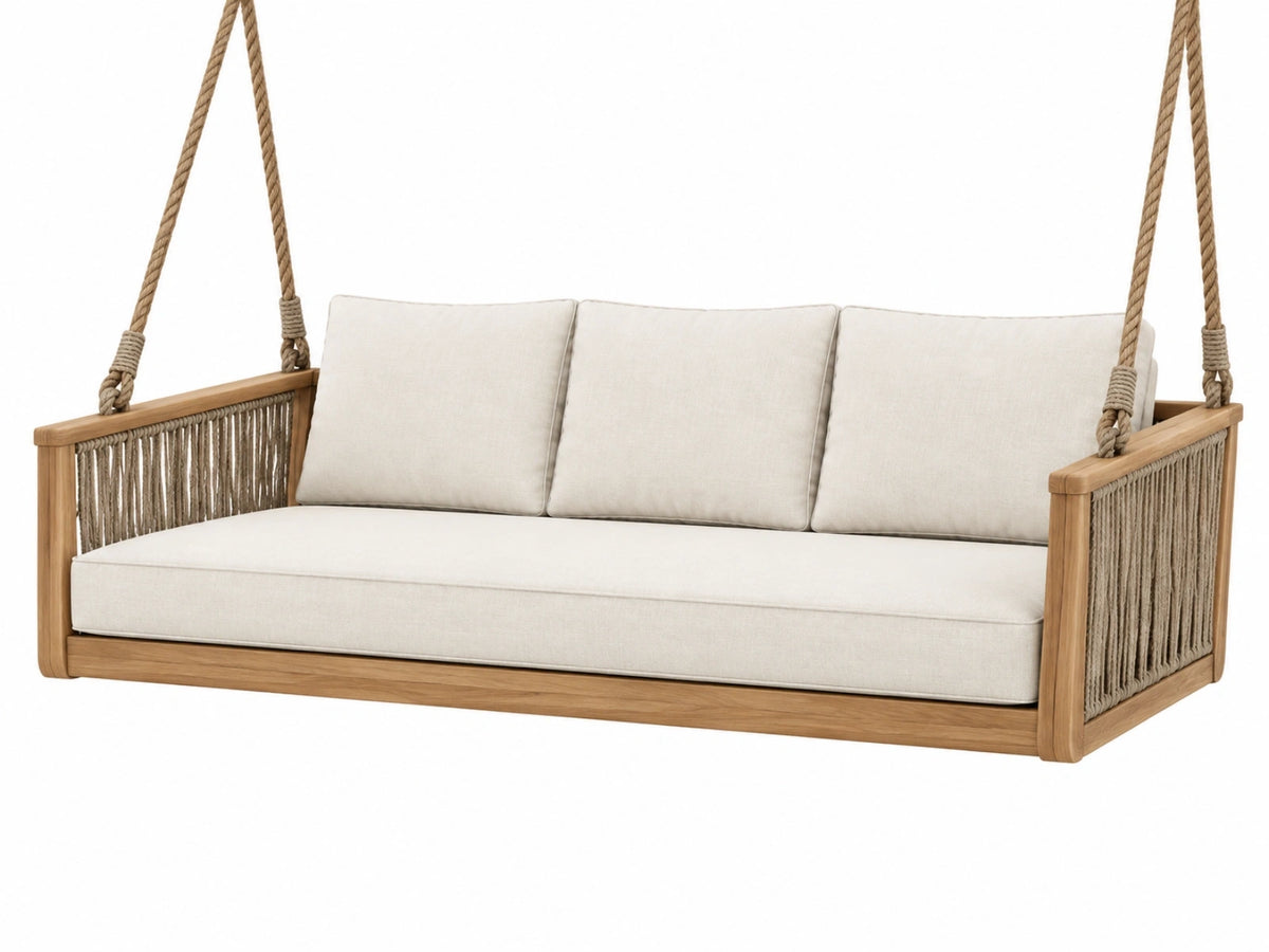 Dondolo sospeso da giardino 180 x 80 x 65 cm in legno e corda beige stile naturale