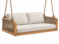Dondolo sospeso 130 x 75 x 125 cm in legno e corda beige per esterno coperto