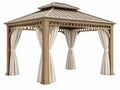 Gazebo da giardino 300 x 300 cm in legno beige con tende - stile classico