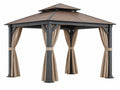 Gazebo da giardino 300 x 300 cm in metallo marrone e nero con tende laterali