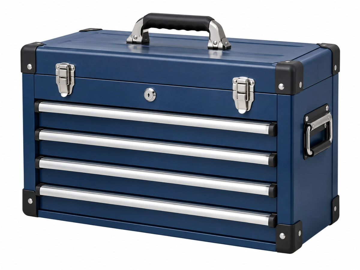 Cassetta portautensili 60 x 30 x 40 cm in acciaio blu con 4 cassetti per officina